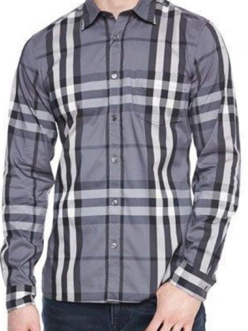 BURBERRY Nelson Woven Check Sport Shirt, Charcoal
